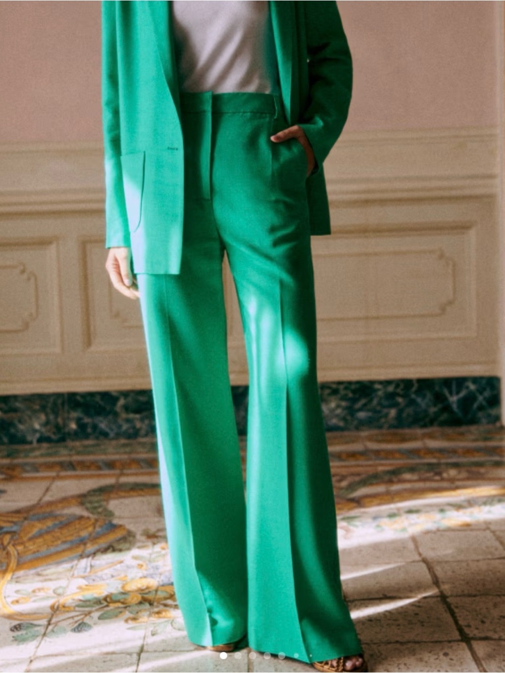 Sezane Emerald Green Wide-Leg Trousers